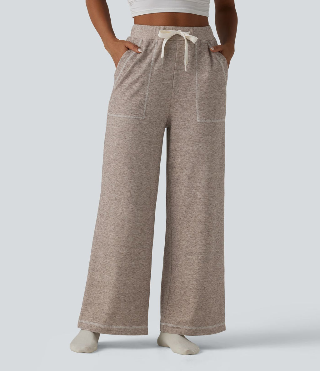 Pantalon ample taille haute avec cordon de serrage et poches
