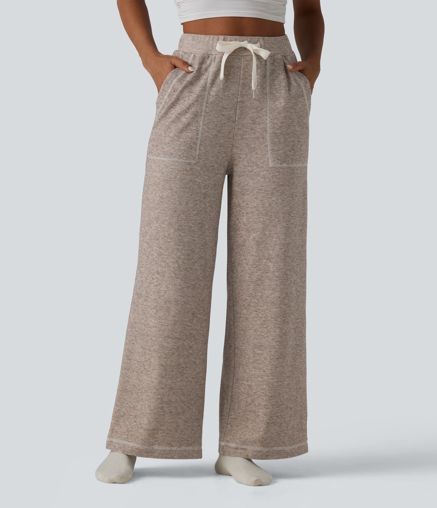 Pantalon ample taille haute avec cordon de serrage et poches