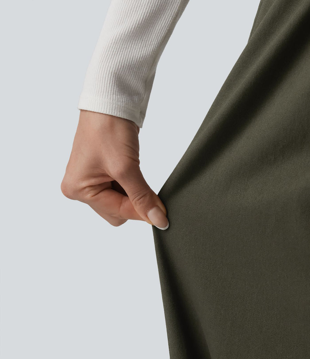 Pantalon chino de travail ample taille haute en coton avec poches