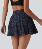 Jupe tennis mini fluide 2-en-1 taille haute imprimé léopard avec liens latéraux et poche