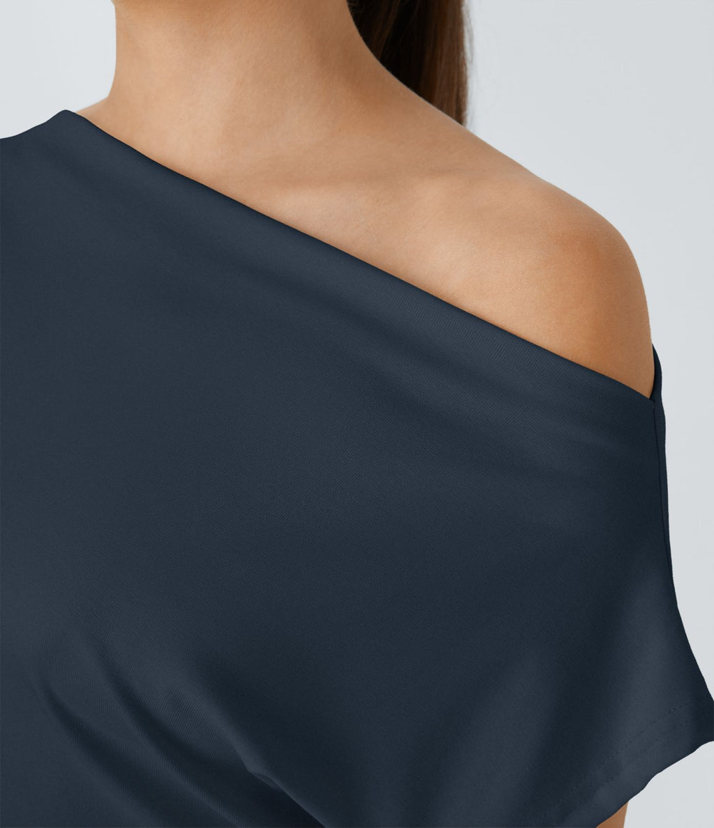 Top Casual Épaules Dénudées Manches Courtes Ruchées