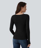 T-shirt casual ajusté manches longues col tunisien côtelé