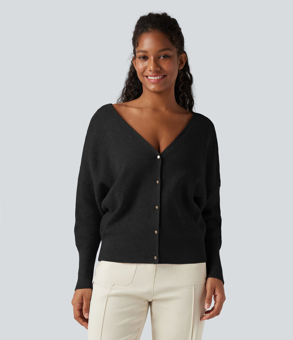 Pull cape décontracté réversible à décolleté en V et manches longues