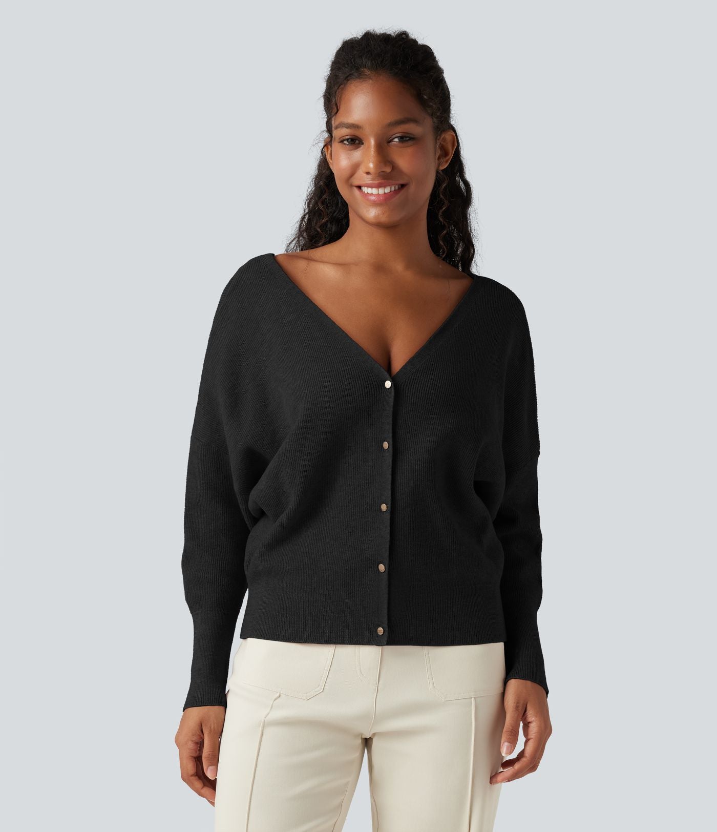 Pull cape décontracté réversible à décolleté en V et manches longues