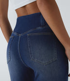 Halara Flex™ Jean Évasé à Taille Haute avec Poche Crossover Tissu Élastique Lavé