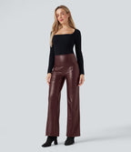 Pantalon similicuir évasé gainant taille haute stretch avec poches