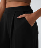 Pantalon décontracté harem uni côtelé, taille haute, avec poches