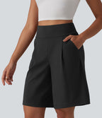 DayStretch Short tailleur bermuda plissé taille haute 25,5 cm avec poches