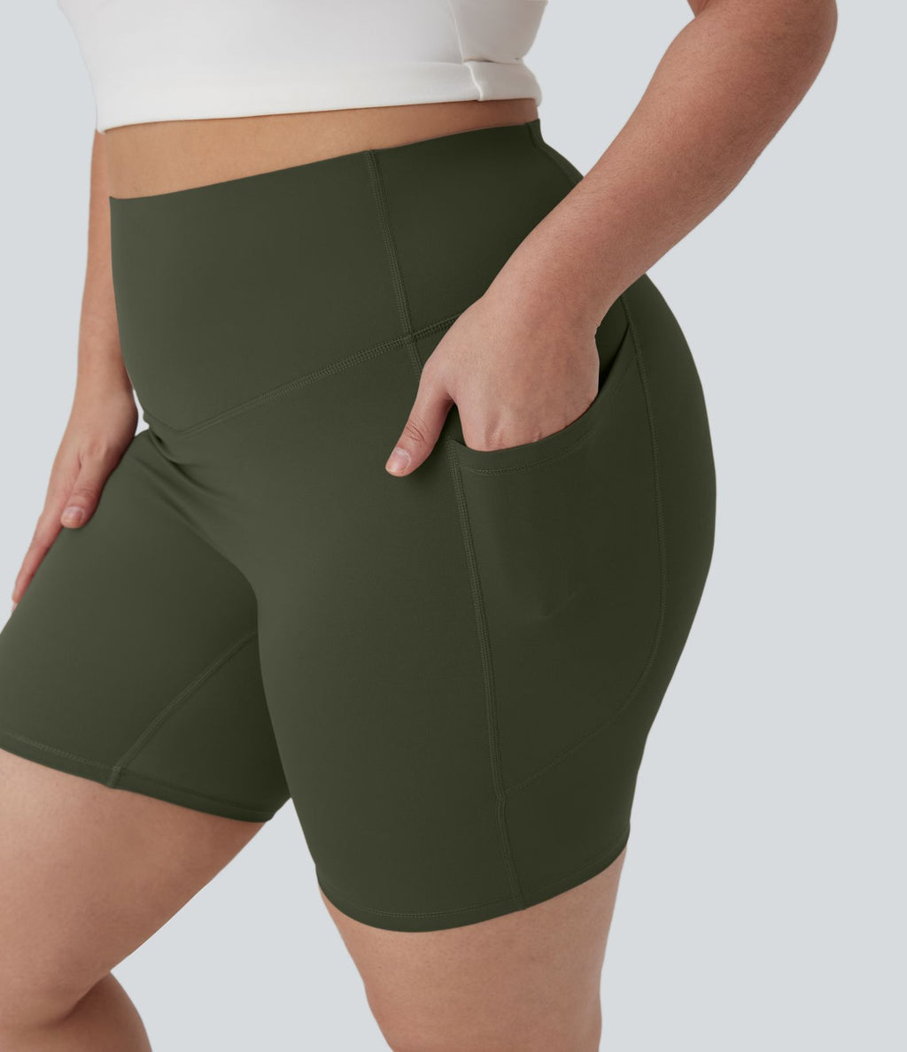 Short cycliste 17,5 cm d'entraînement gainant taille haute grande taille avec poches Halara UltraSculpt™