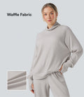 Sweat décontracté oversize col montant manches longues maille gaufrée à trous pouces avec poches