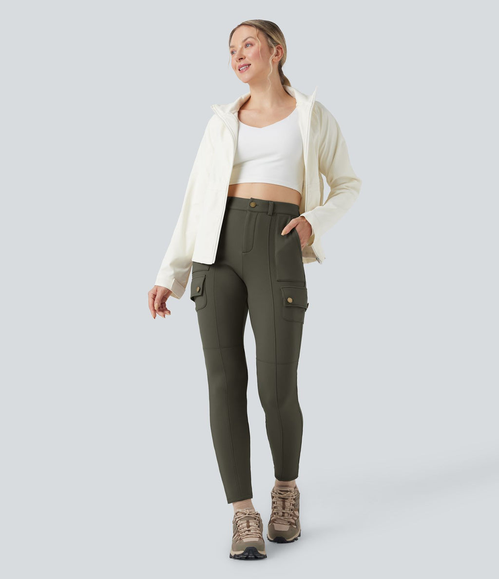 Pantalon cargo de randonnée ajusté polaire taille haute avec poches