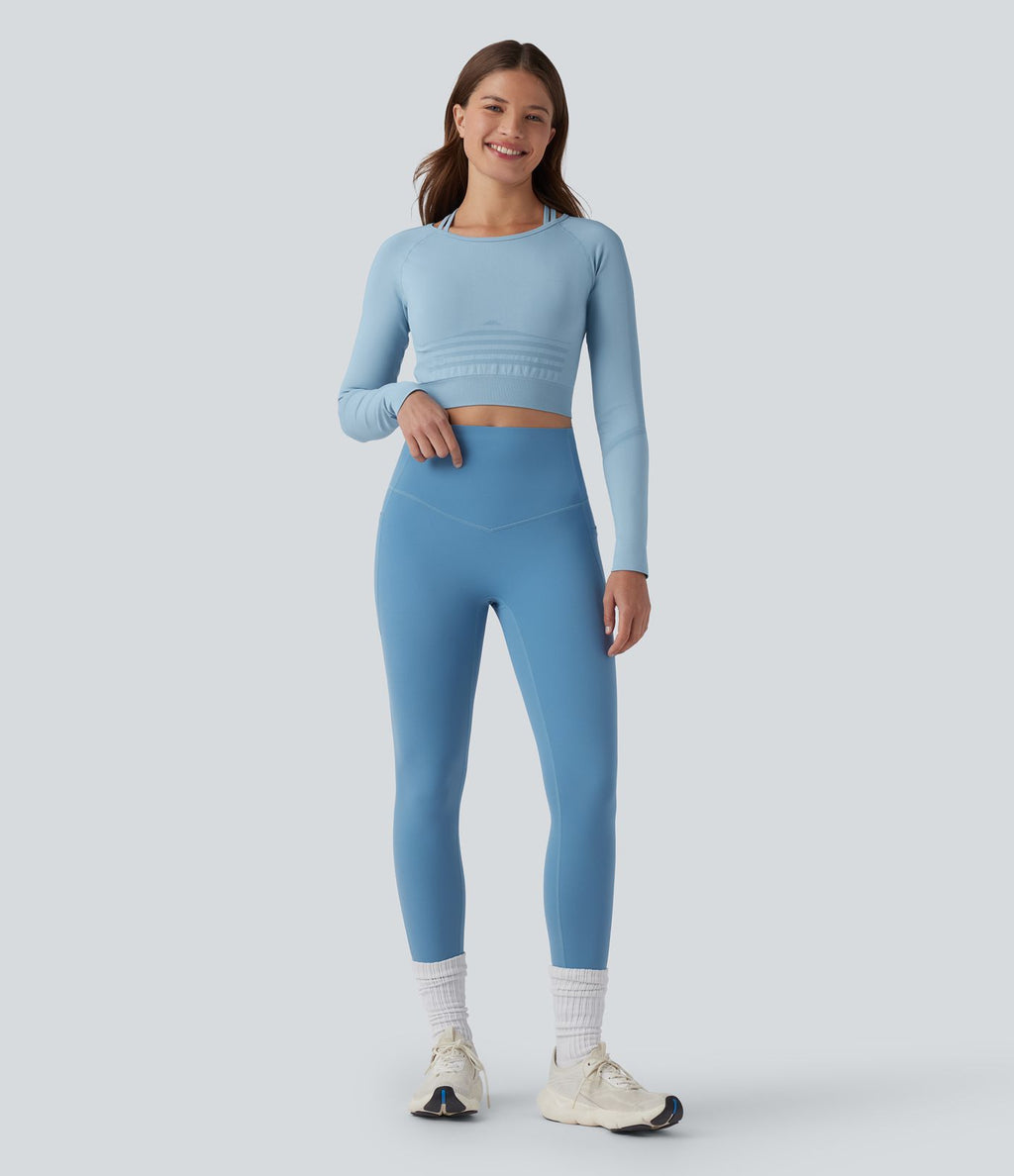 OneForm Seamless Flow Top de sport 2-en-1 court yoga à manches longues raglan