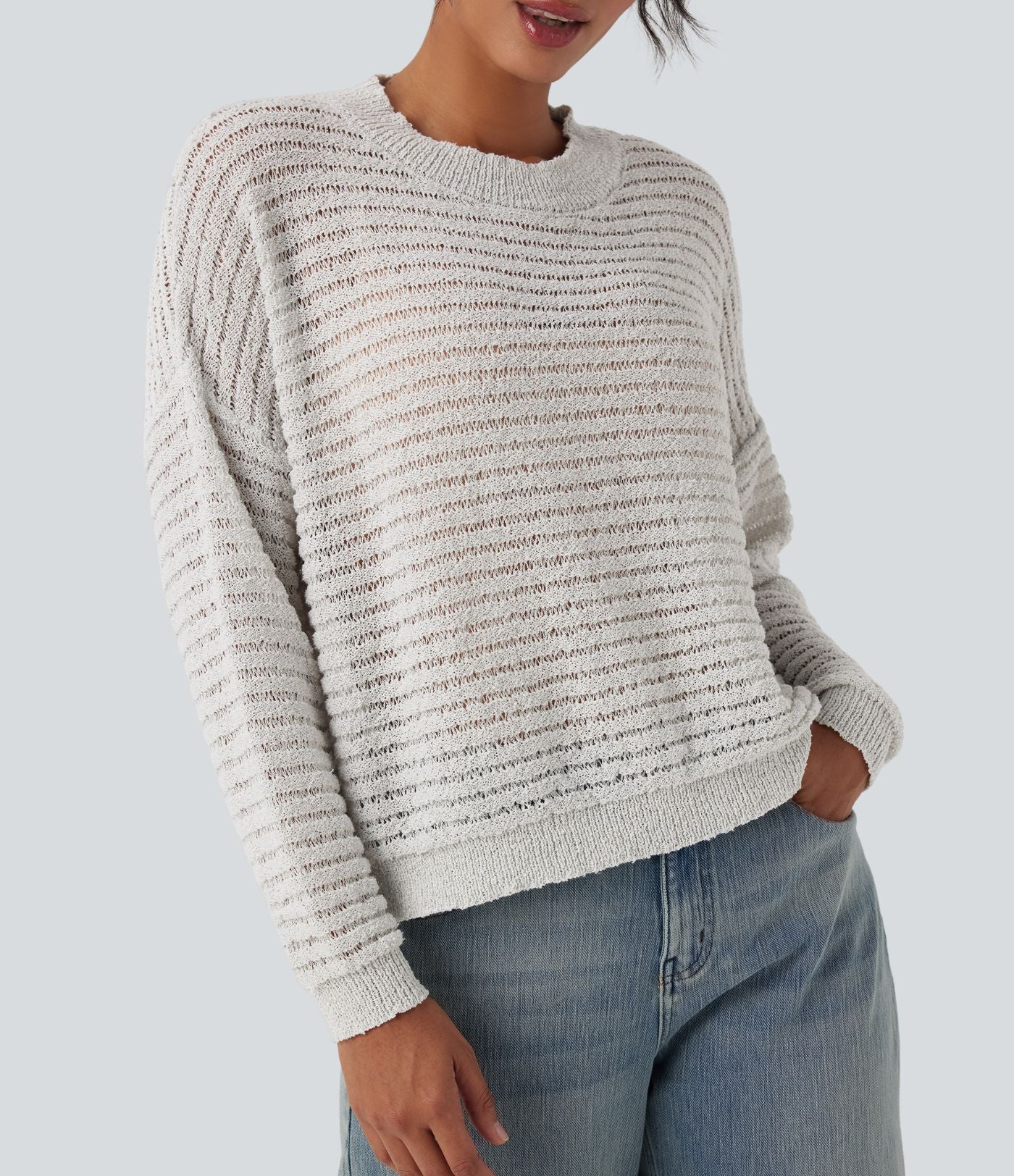 Pull décontracté col rond épaules tombantes coupe décontractée