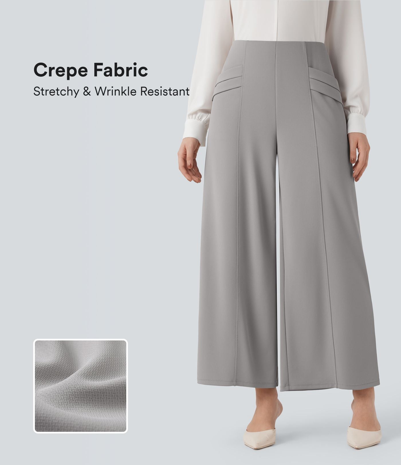 Pantalon tailleur 7/8 Halara Flex™ taille haute jambes larges en crêpe avec poches