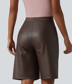 Bermuda décontracté taille mi-haute en PU extensible avec poches 25 cm