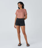 T-shirt Casual Court Tissu Gaufré Uni à Manches Raglan
