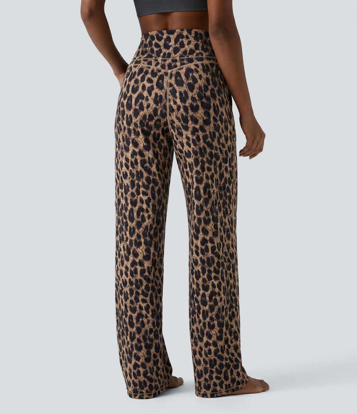 Pantalon de yoga jambes droites taille haute gainant imprimé léopard Halara UltraSculpt™ avec poches
