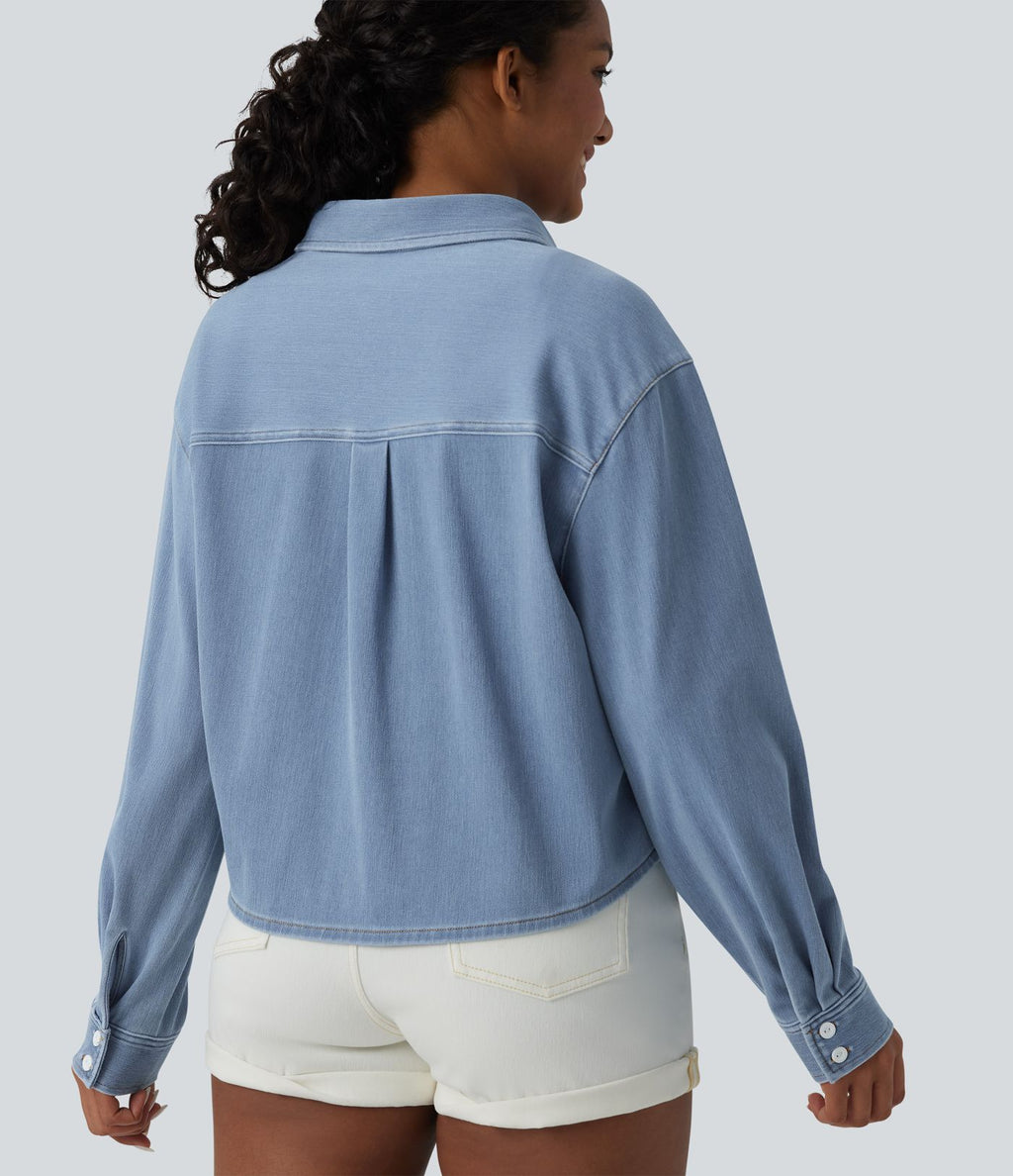 Halara Flex™ Chemise en denim col classique manches longues avec poche