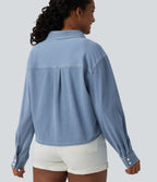 Halara Flex™ Chemise en denim col classique manches longues avec poche