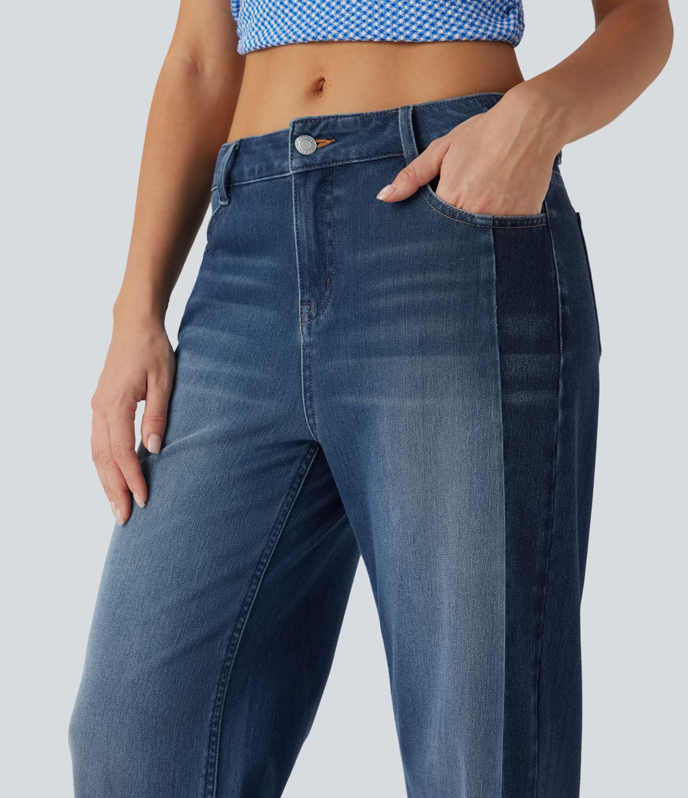 Jean large Halara Flex™ taille basse color block avec poches