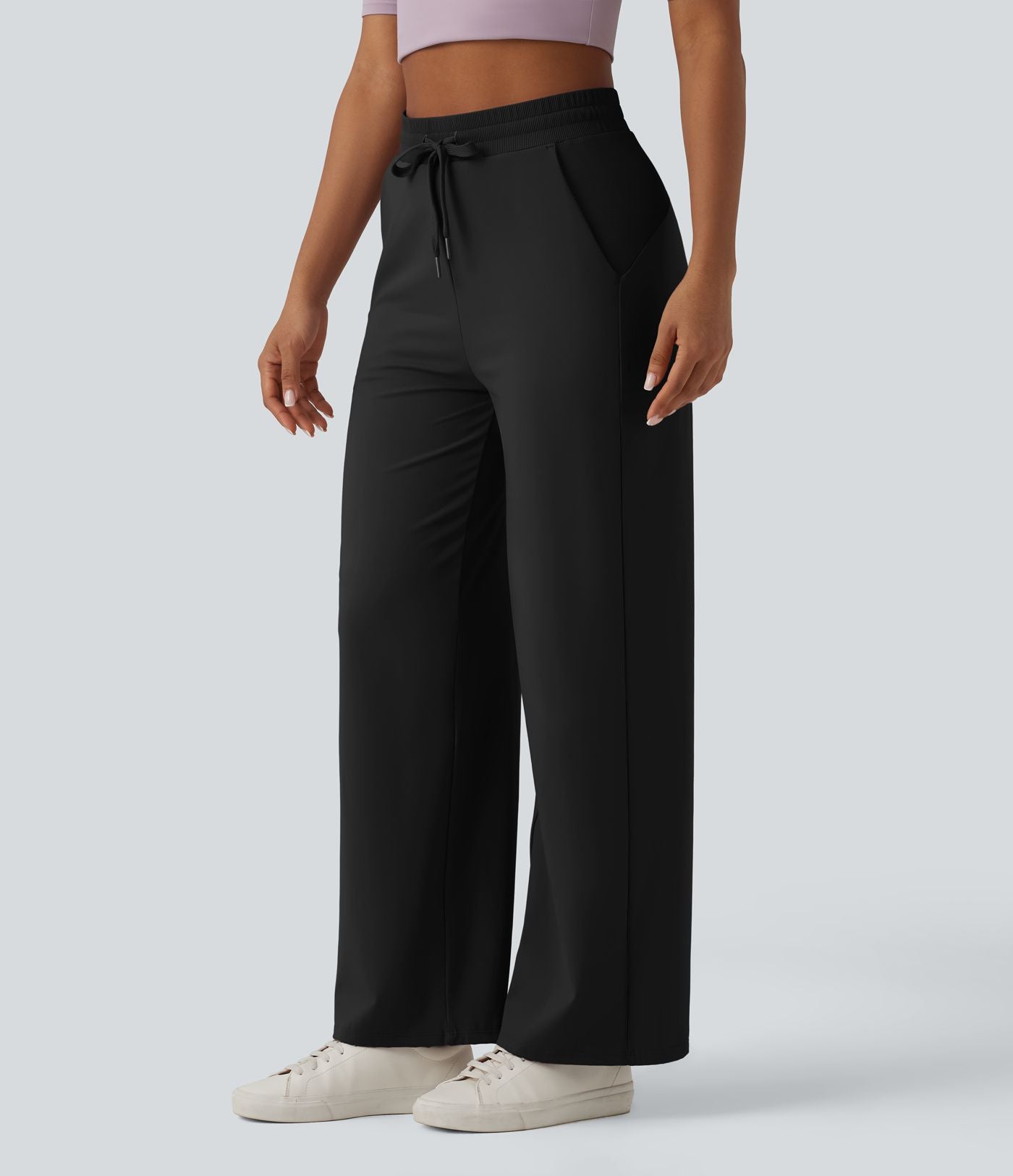Pantalon ample décontracté SoftlyZero™ Airy taille haute avec cordon de serrage côtes contrastantes effet frais InstantCool et poches, protection solaire UPF50+