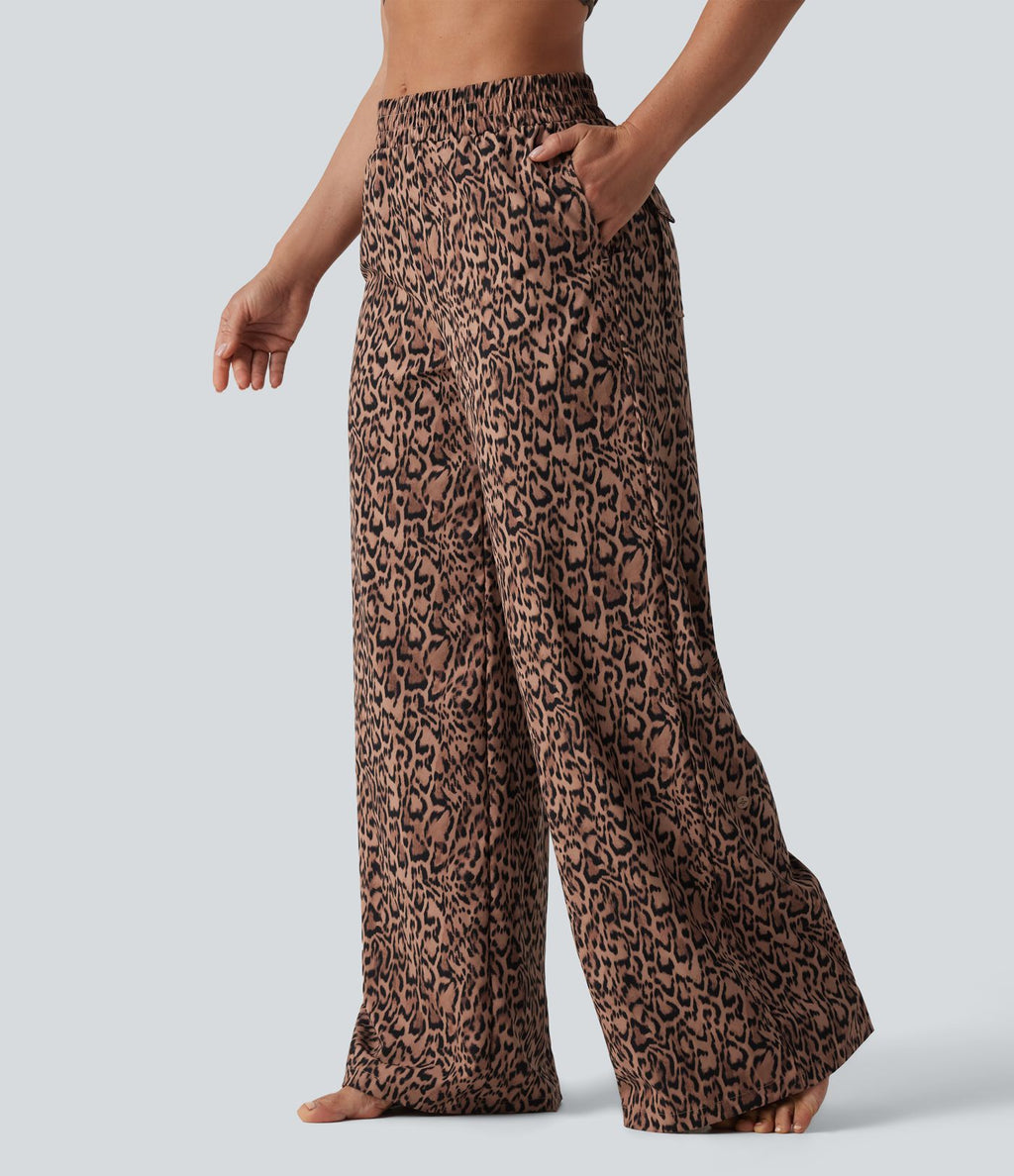 Pantalon danse taille mi-haute imprimé léopard avec poches