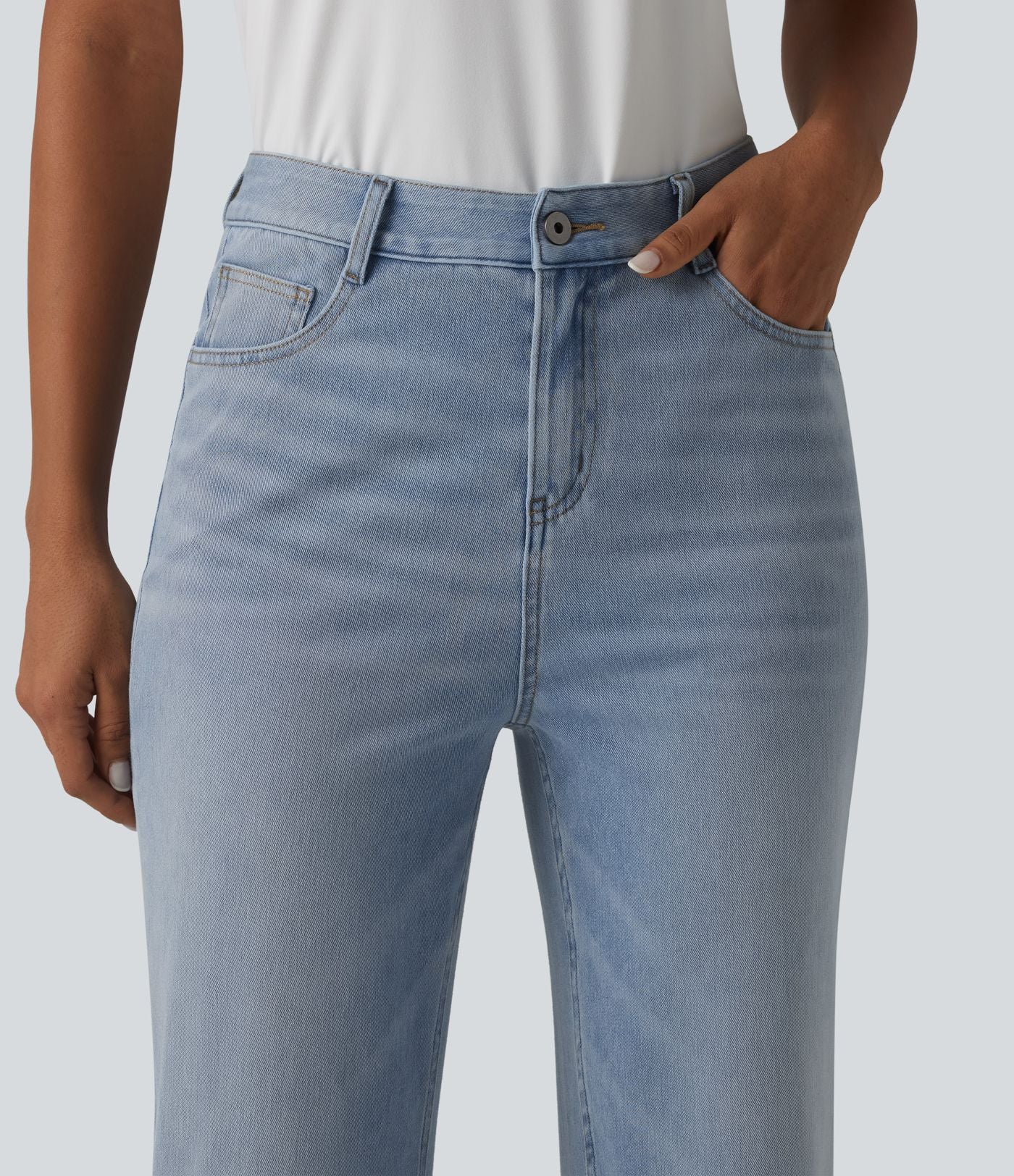 Jean coupe droite Halara Flex™ délavé décontracté, taille haute, à revers, à poches