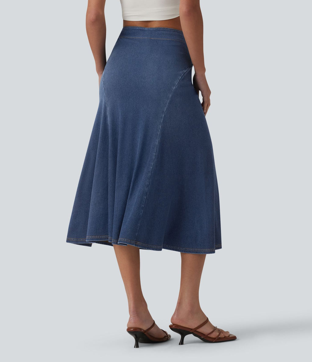 Halara Flex™ Jupe midi sirène drapée en denim lyocell délavé taille haute