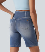 Short en jean Halara Flex™ casual gainant taille haute croisée avec poches