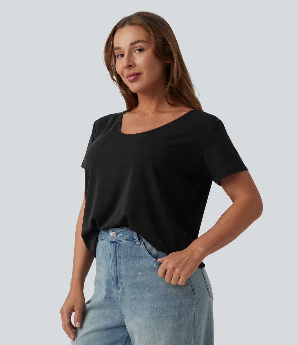T-shirt casual col V manches chauve-souris dos nu à bretelles croisées