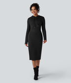 Robe midi décontractée SpacerTek™ fendue manches longues avec capuche
