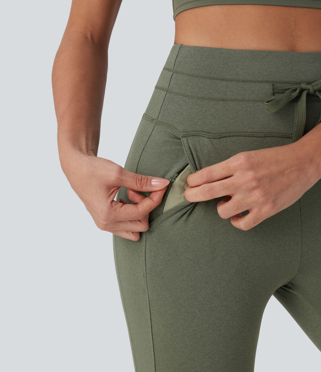 Jogging de yoga corsaire à taille haute, cordon de serrage, séchage rapide et poches latérales