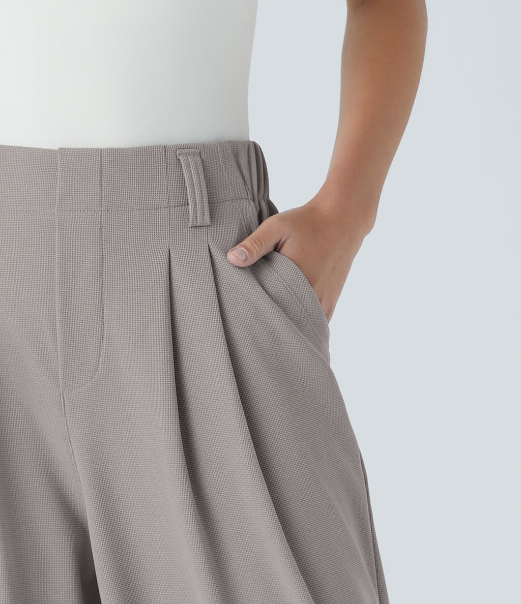 Halara Flex™ Pantalon Tailleur Large Fluide Gaufré Taille Haute Poches Latérales