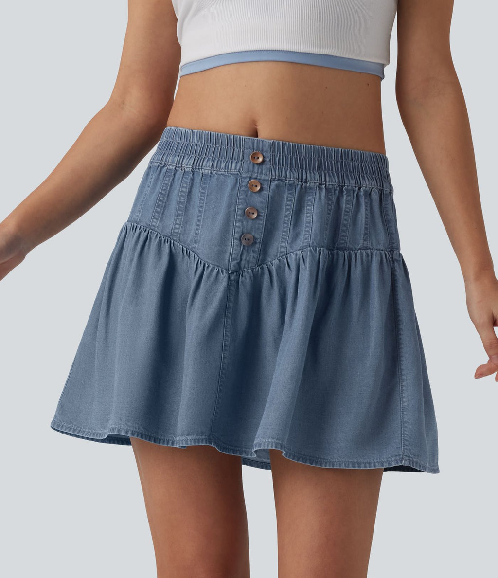 Jupe mini casual trapèze en denim lyocell drapé taille mi-haute