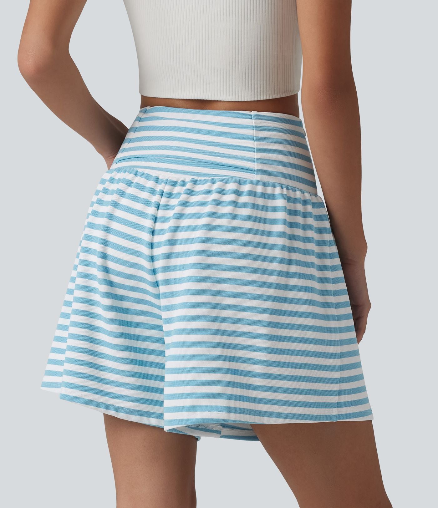 Short casual 2-en-1 à rayures en tissu gaufré taille haute 12,5 cm avec poches