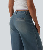 Halara Flex™ Jean large Palazzo et Taille Haute avec Poches Avant en Tricot Extensible Lavé