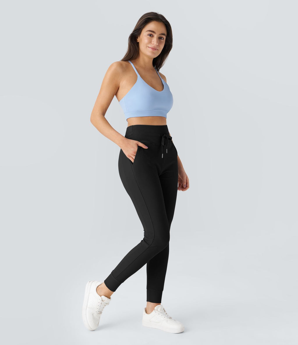 Patitoff™ Flow Pantalon De Jogging Taille Haute Résistant Aux Poils d'animaux Avec Cordon De Serrage Et Poche Latérale Uni Sur Toute La Longueur