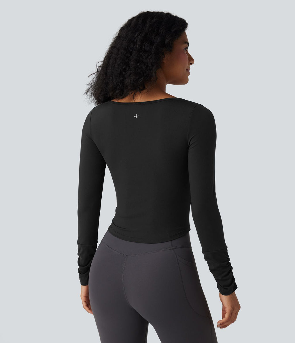 Haut de sport entraînement SoftlyZero™ Airy col carré manches longues froncé effet frais InstantCool