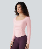 Haut de sport entraînement SoftlyZero™ Airy col carré manches longues froncé effet frais InstantCool