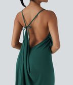 Robe Longue de Vacances avec Col V Dos Nu à Nouer et Fronces