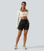 Short de yoga SoftlyZero™ 13 cm Airy effet frais InstantCool taille haute froncé avec poches