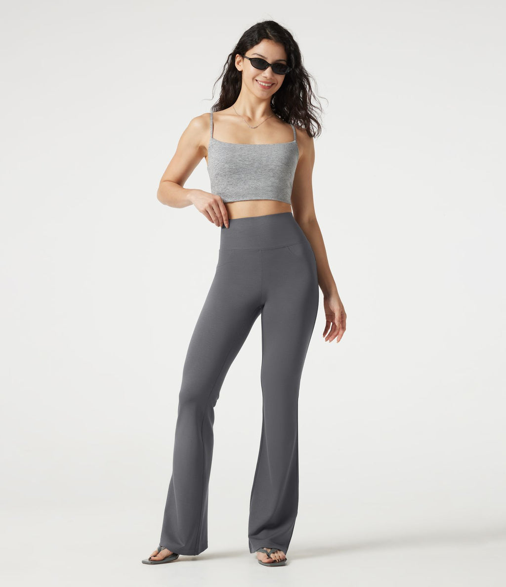 Pantalon bootcut décontracté, taille haute, à poches