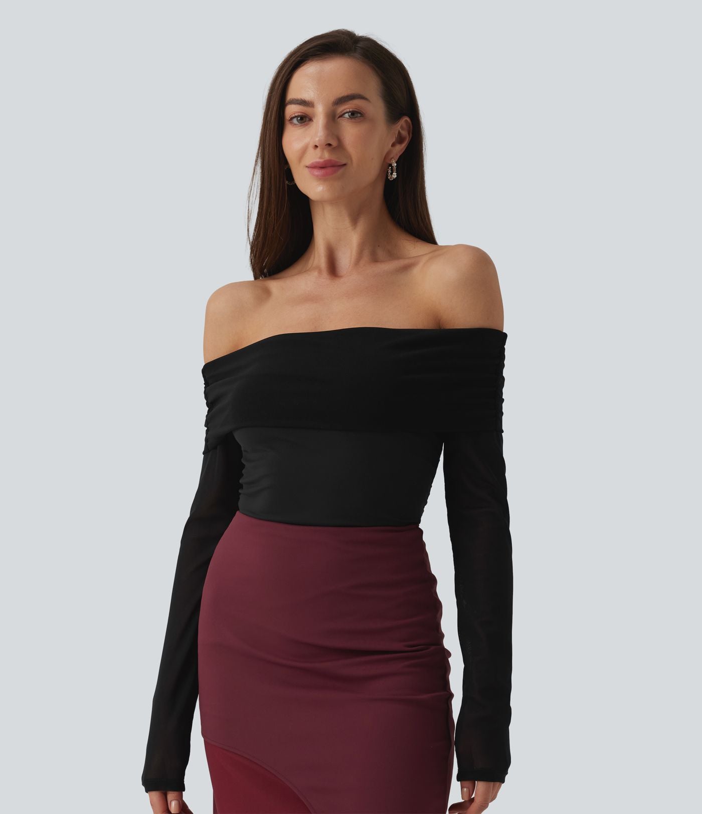 Haut SoftlyZero™ Plush épaules dénudées mesh manches longues