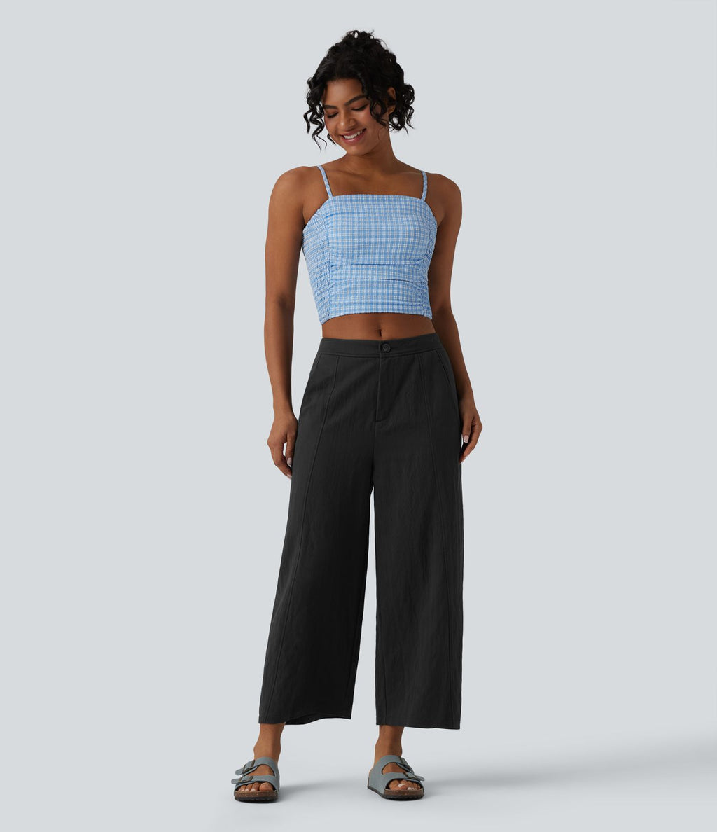 Pantalon barrel casual coupe tonneau taille mi-haute avec poches