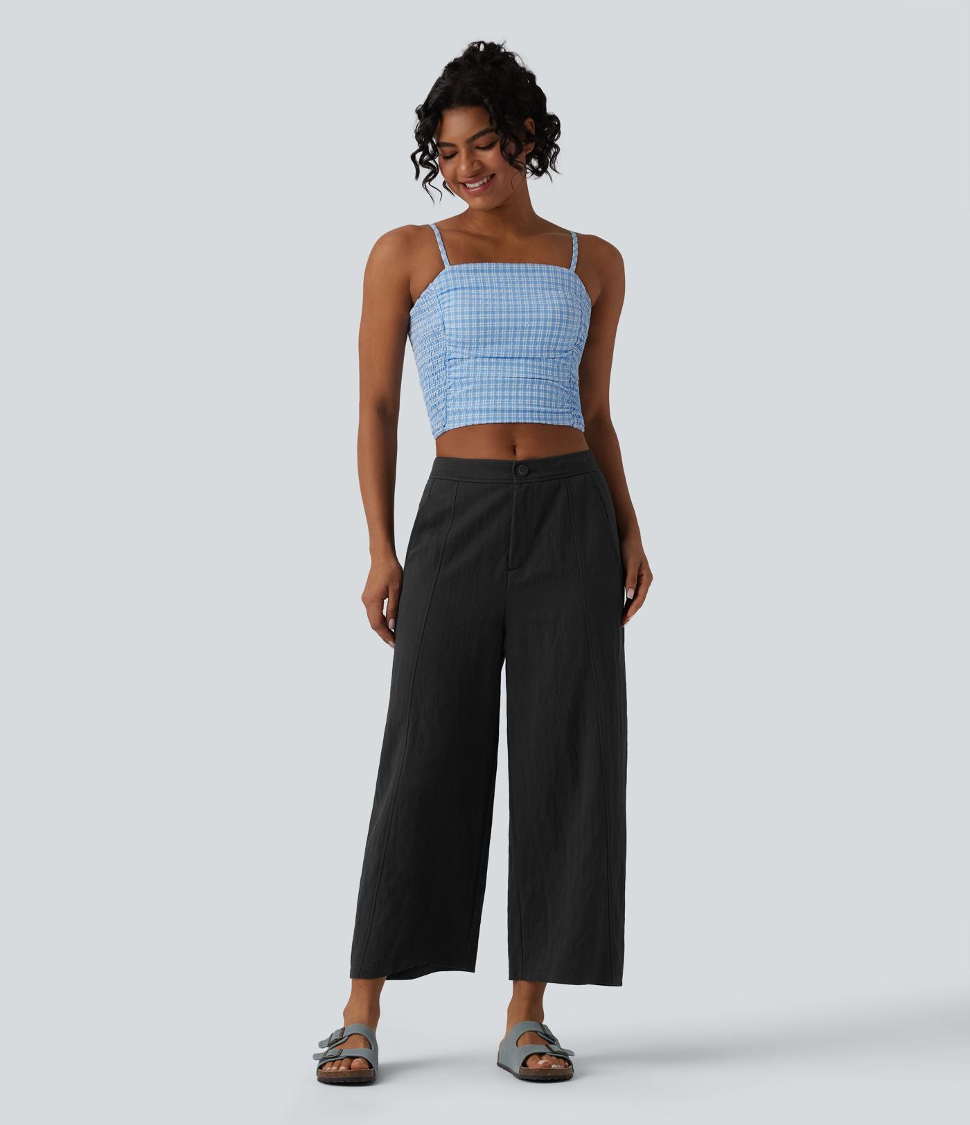 Pantalon barrel casual coupe tonneau taille mi-haute avec poches