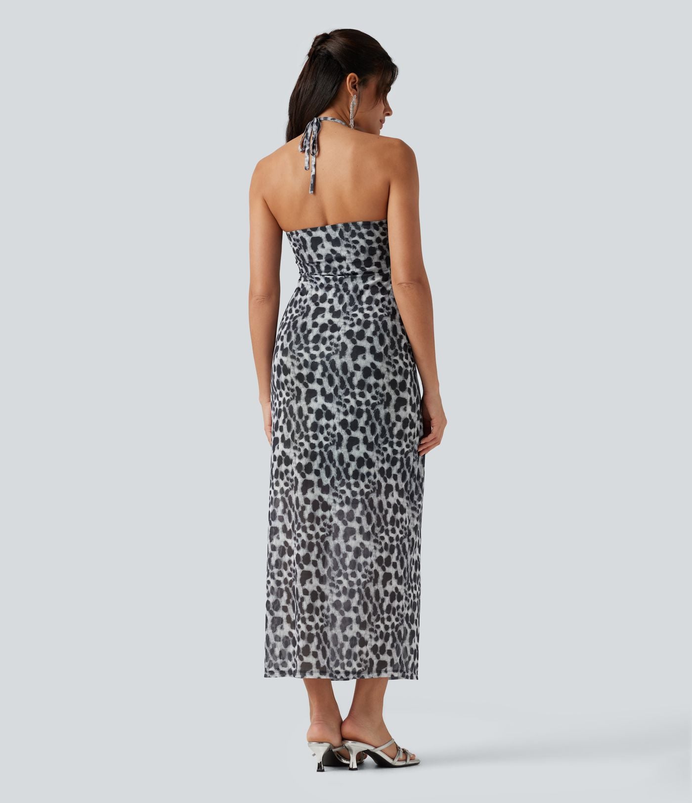 Robe maxi imprimé léopard dos nu à nouer avec brassière intégrée