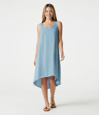 Robe fluide de vacances 2-en-1 col rond échancré sans manches asymétrique