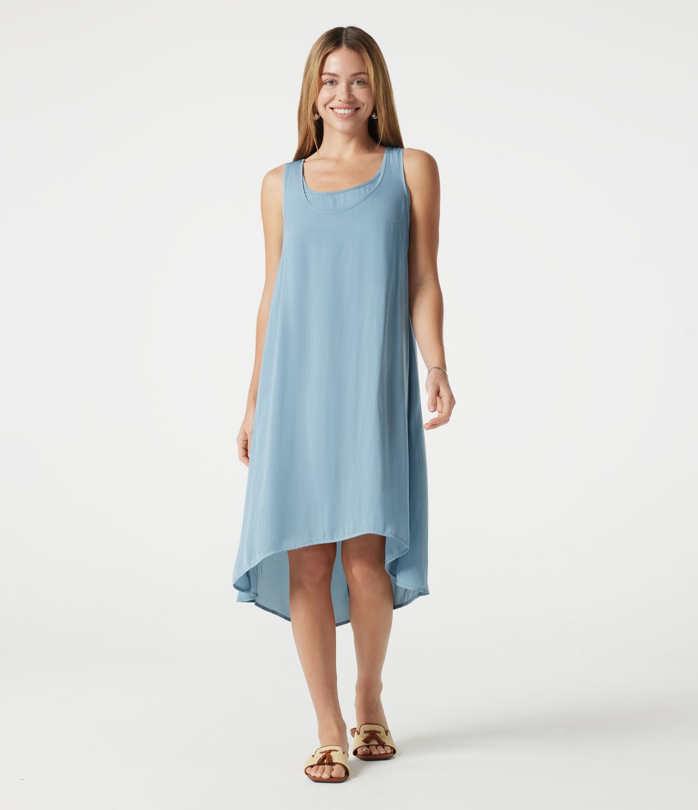 Robe fluide de vacances 2-en-1 col rond échancré sans manches asymétrique