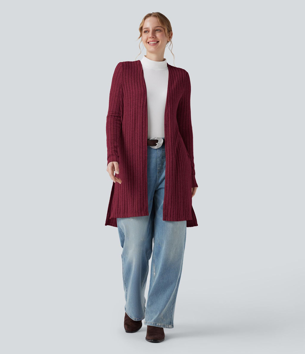 Manteau décontracté côtelé à manches longues avec fentes