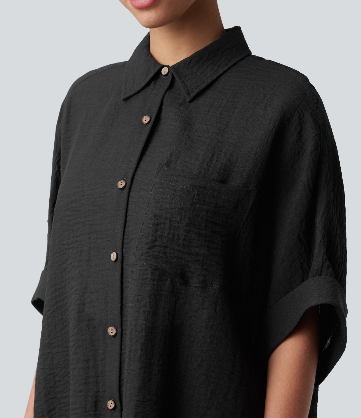 Chemise décontractée effet lin à manches mi-longues avec poche
